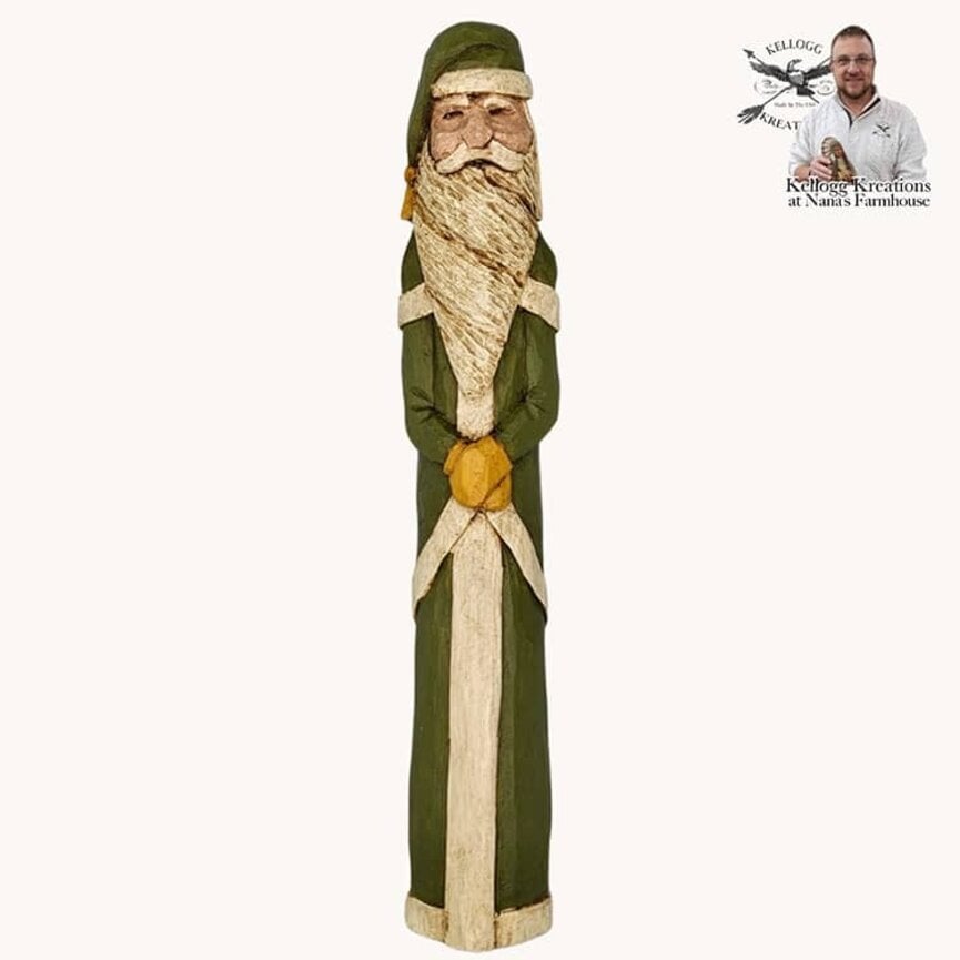Hand Carved Santa Green Suit - 9"