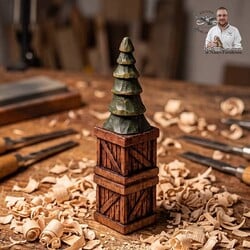 Hand Carved Tree on Two Crates - 5"