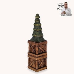 Hand Carved Tree on Two Crates - 5"