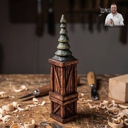 Hand Carved Tree on Tall Crate & Short Crate - 6"