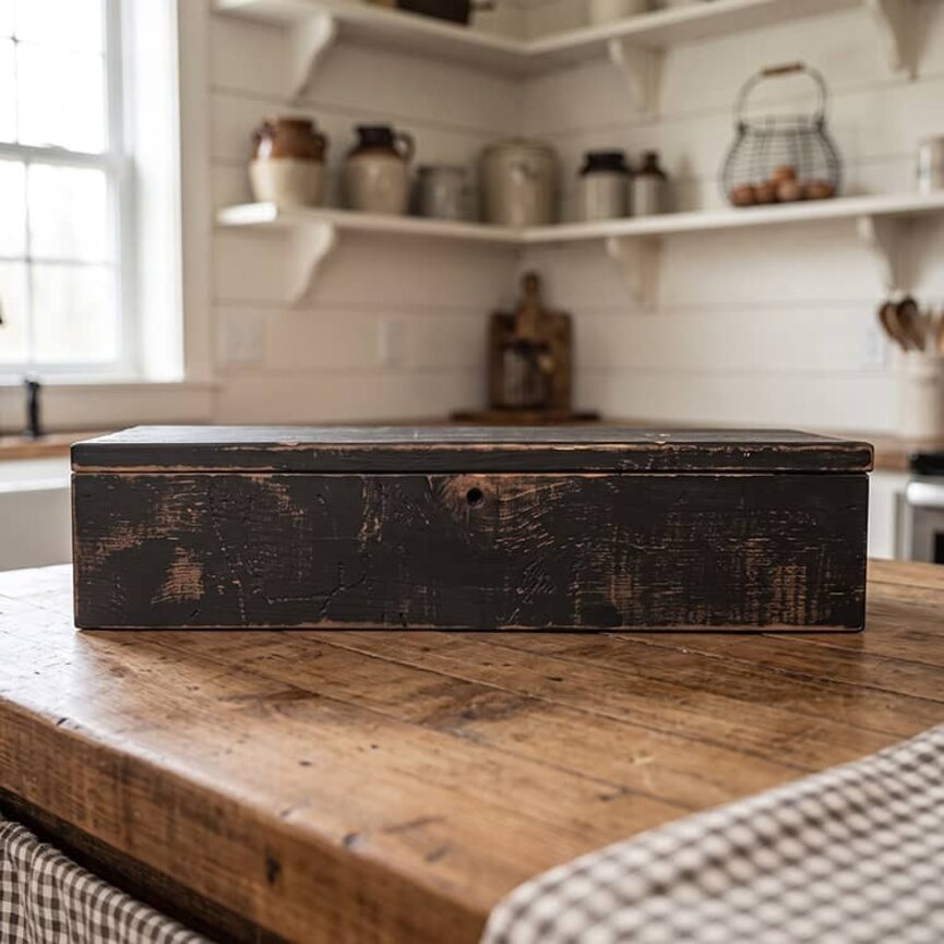 Black Wooden Box Hinged Lid Long - 21"
