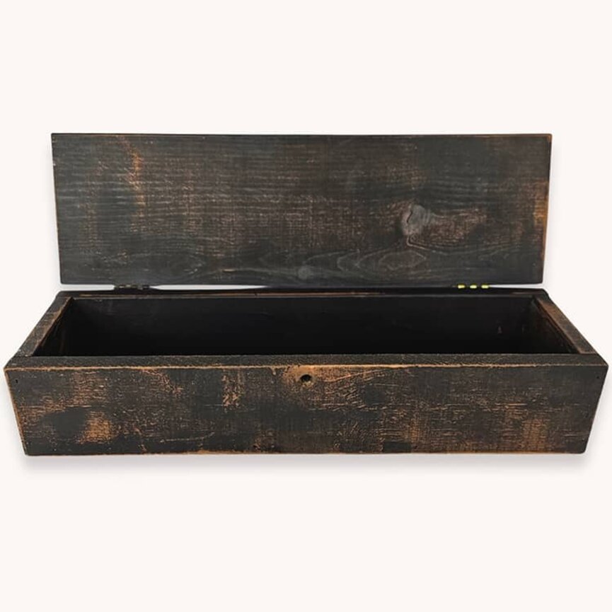 Black Wooden Box Hinged Lid Long - 21"