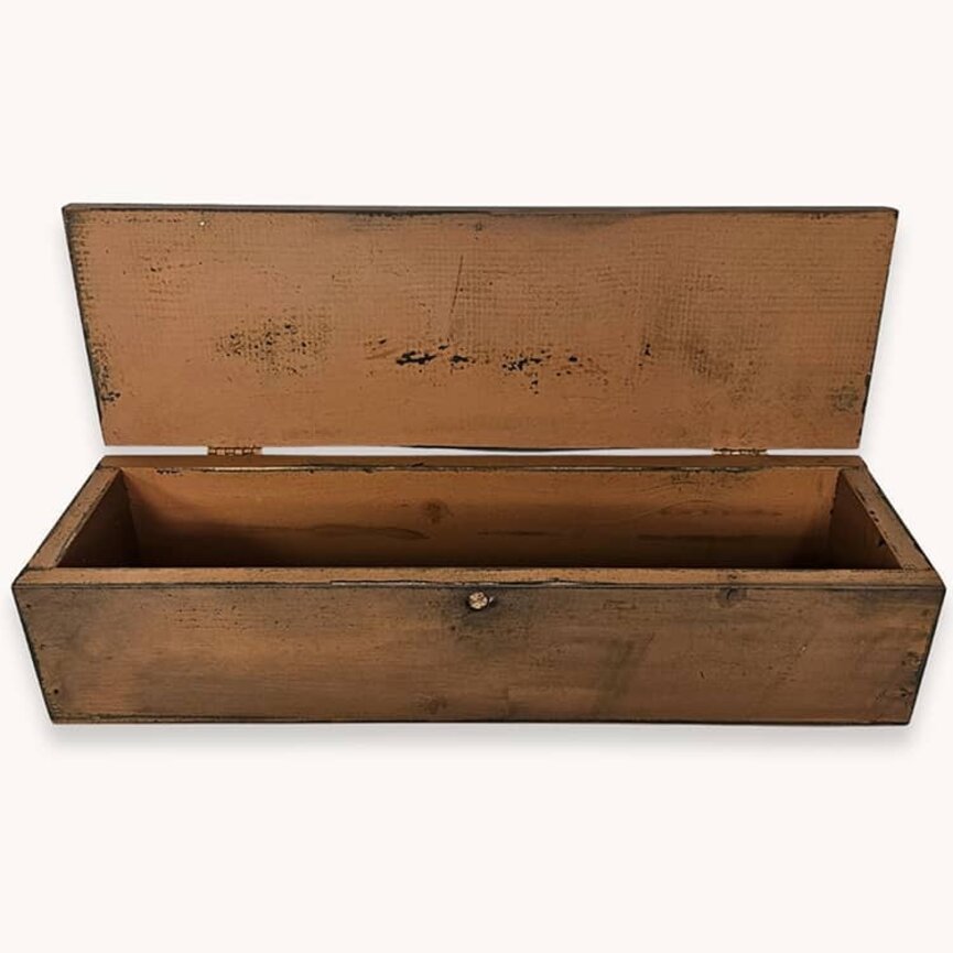 Cabin Brown Wooden Box Hinged Lid Long - 21"