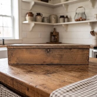 Cabin Brown Wooden Box Hinged Lid Long