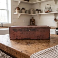 Cottage Red Wooden Box Hinged Lid - 18"