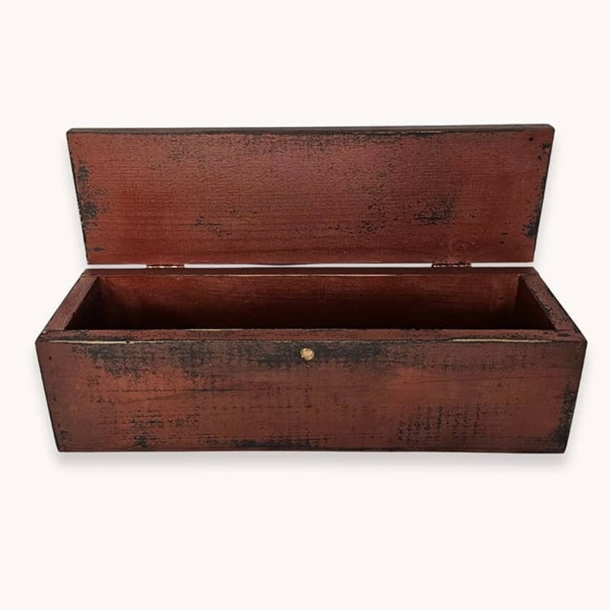Cottage Red Wooden Box Hinged Lid - 18"