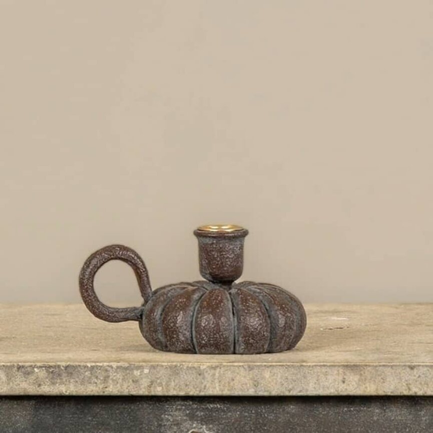 Brown Pumpkin Taper Candle Holder - 3"