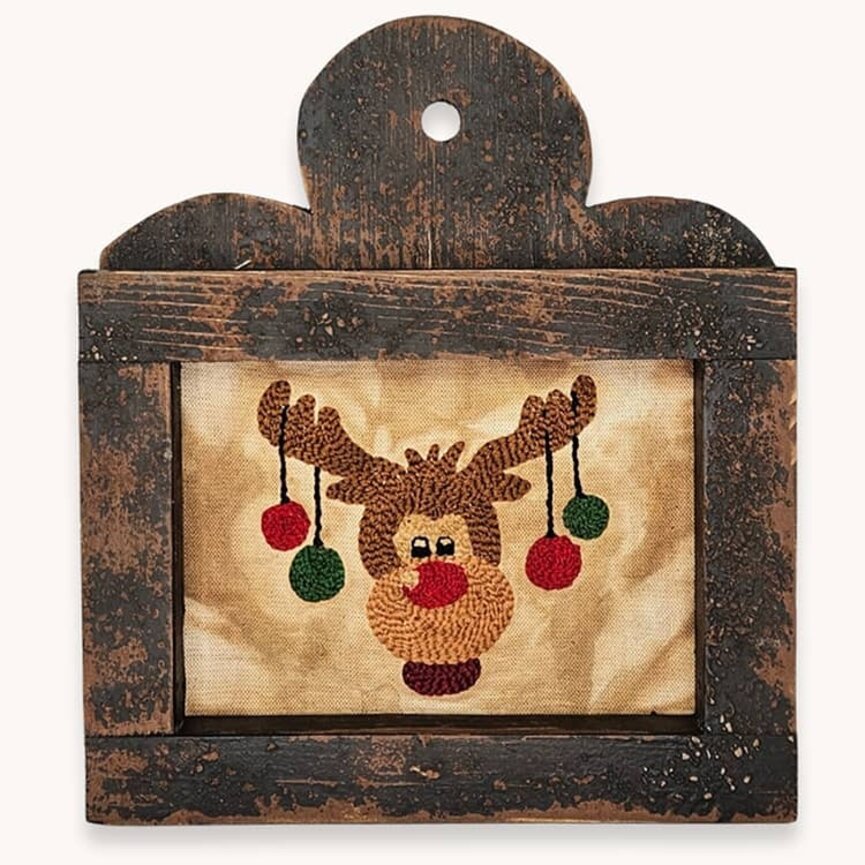 Reindeer with Ornaments Needle Punch Framed Sampler - 10"