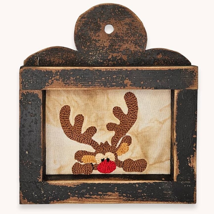 Rudolph Red Nose Needle Punch Framed Sampler - 10"