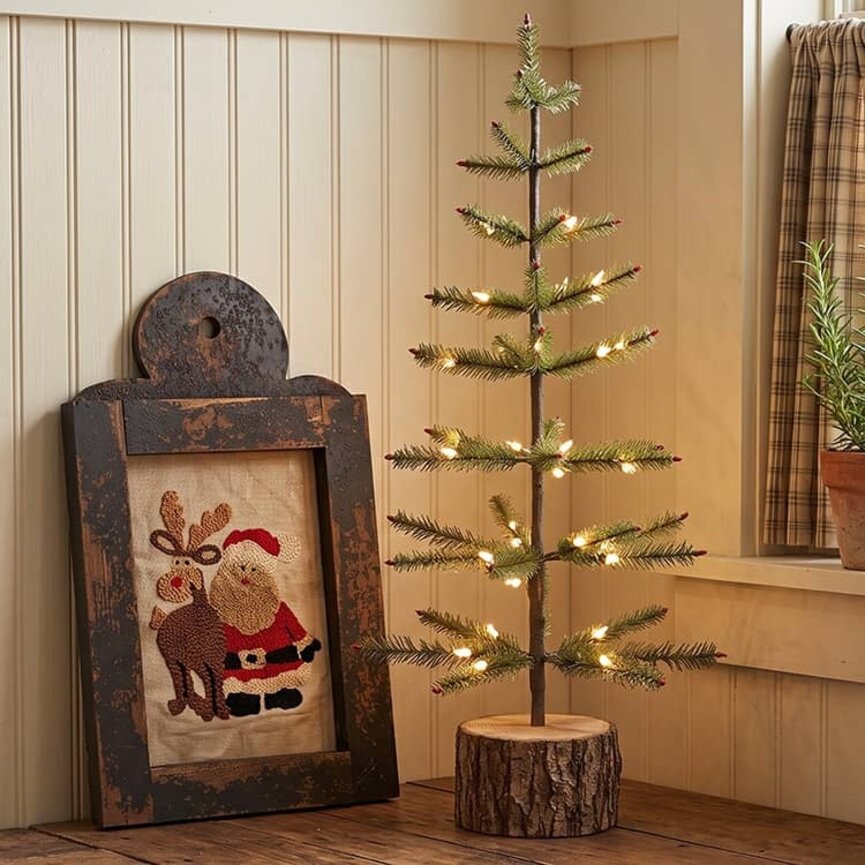 Santa with Reindeer Needle Punch Sampler Framed - 12"