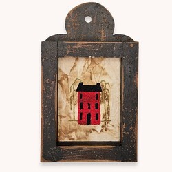 Red Saltbox House Needle Punch Sampler Framed - 12"
