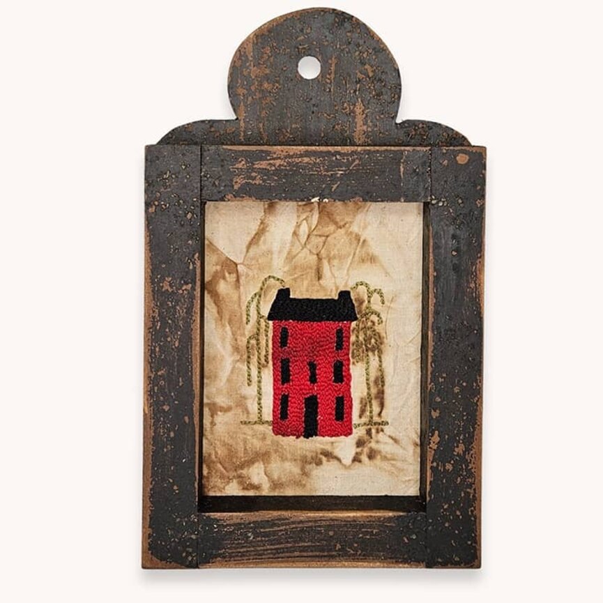 Red Saltbox House Needle Punch Sampler Framed - 12"
