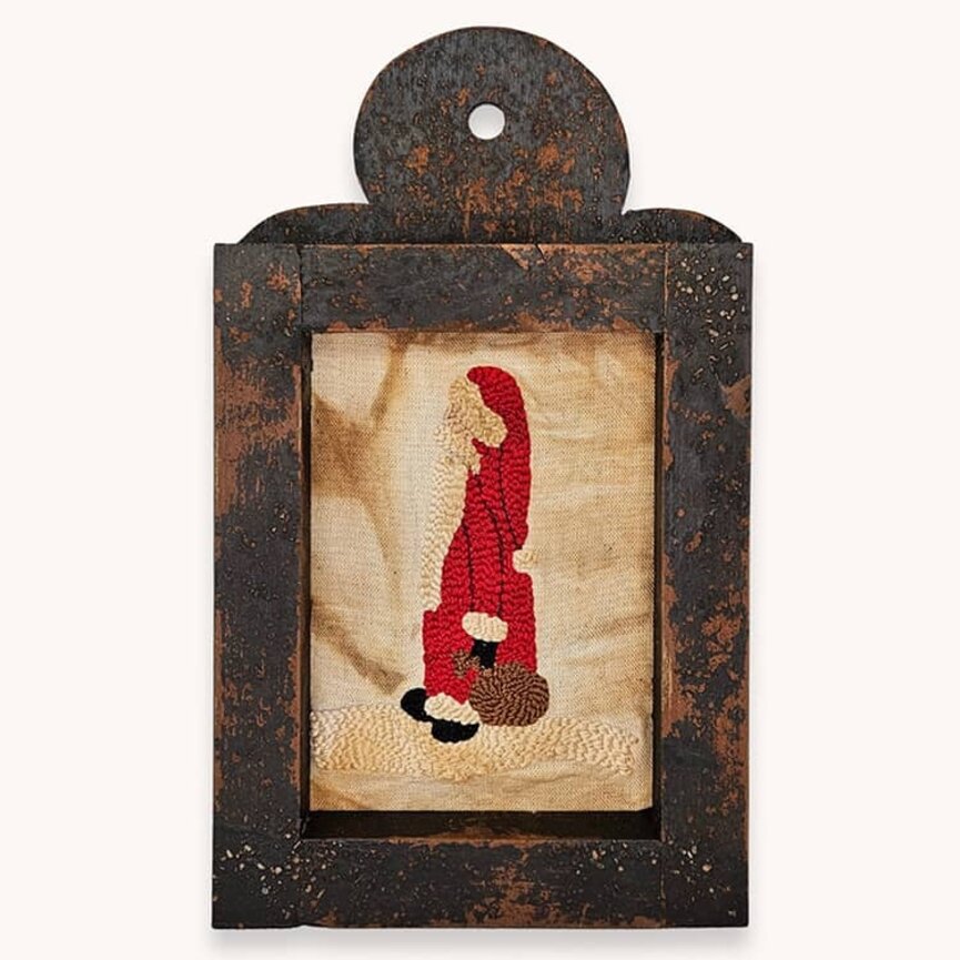 Santa Holding Bag Needle Punch Sampler Framed - 12"