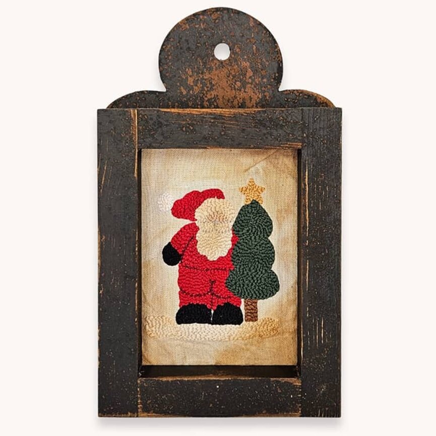 Santa with Tree Needle Punch Sampler Framed - 12"