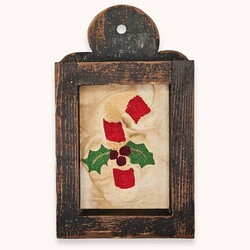Candy Cane with Holly Branch Needle Punch Sampler Framed - 12"
