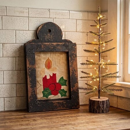Candle with Holly Branch Needle Punch Sampler