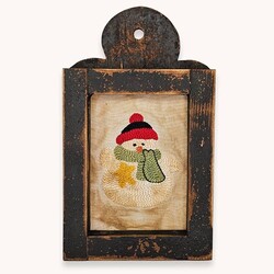 Snowman with Scarf Needle Punch Sampler Framed -12"