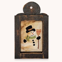 Snowman with Broom Needle Punch Sampler Framed -12"