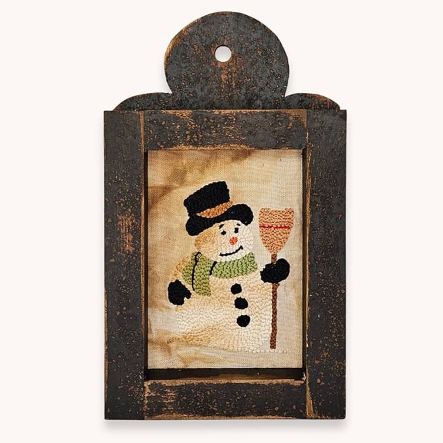 Snowman with Broom Needle Punch Sampler Framed -12"
