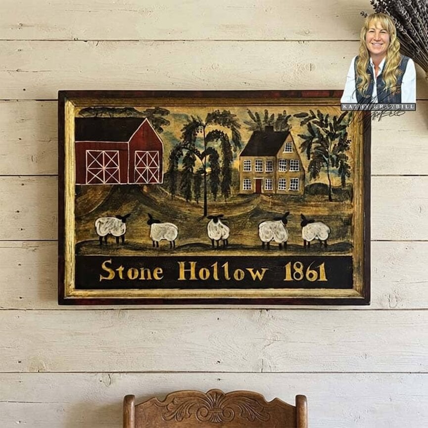 Kathy Graybill Hand Painted Stone Hollow 1861 Saltbox House - 25.5" x 37.75"