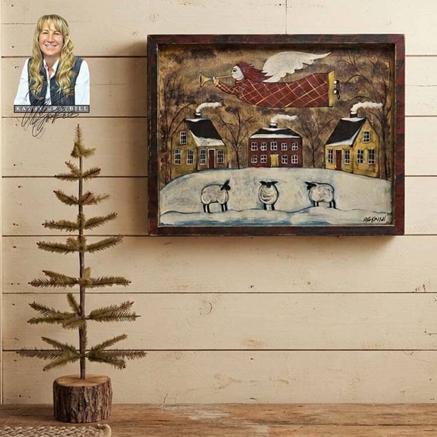 Kathy Graybill Hand Painted Winter Angel Saltbox Houses - 19.5" x 25.5"