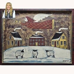 Kathy Graybill Hand Painted Winter Angel Saltbox Houses - 19.5" x 25.5"