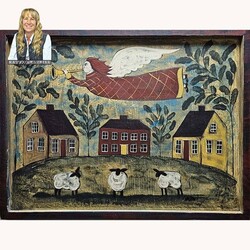 Kathy Graybill Angel Saltbox Houses Willow Trees -19.5" x 25.5"