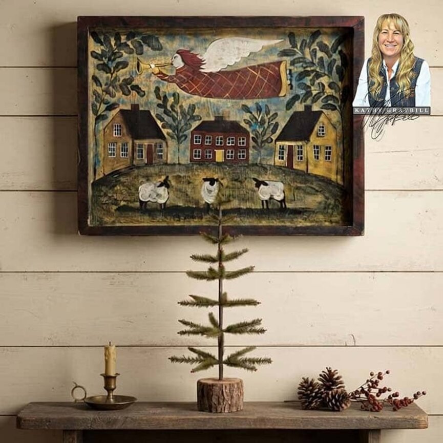 Kathy Graybill Angel Saltbox Houses Willow Trees -19.5" x 25.5"