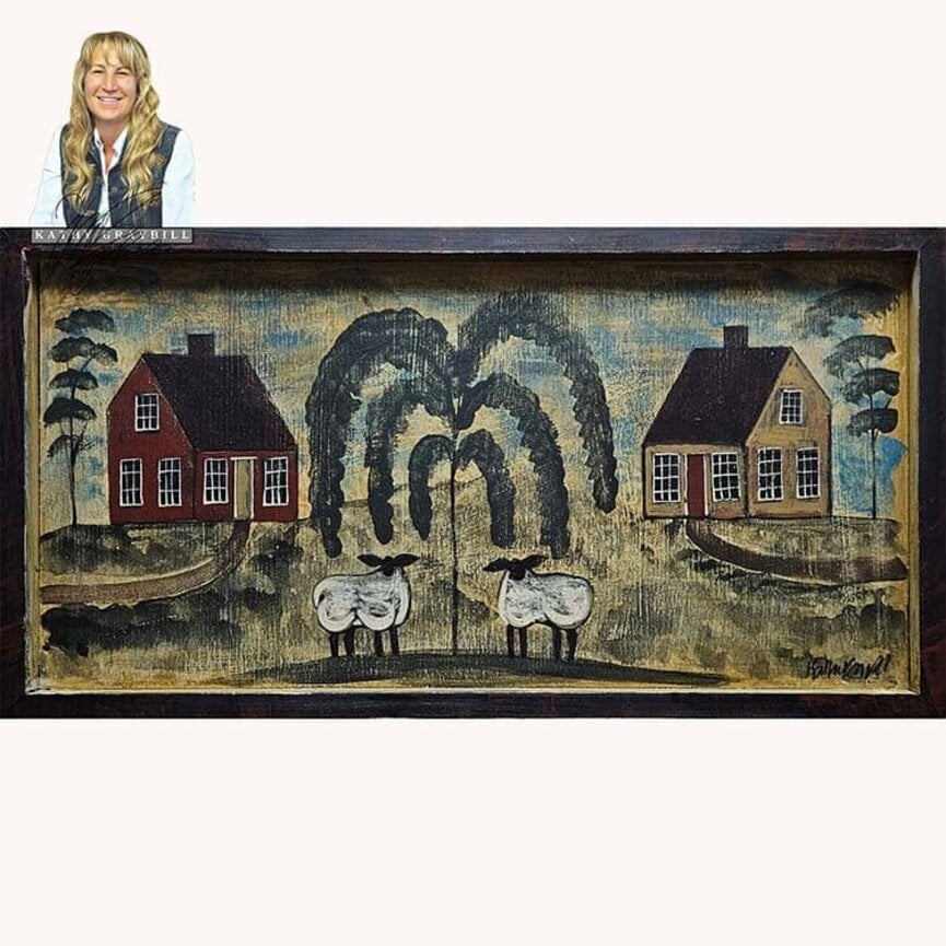 Kathy Graybill Hand Painted Willow Tree Saltbox Houses - 13.75" X 25.5"
