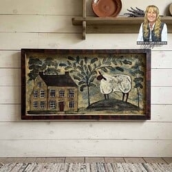 Kathy Graybill Mustard Saltbox House One Sheep & Tree - 13.75" x 25.5"