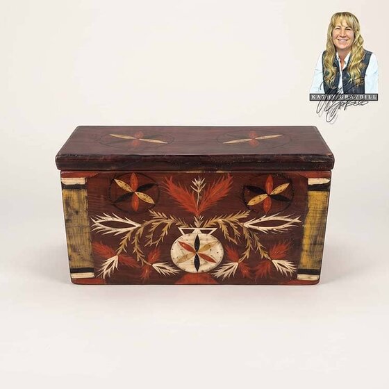 Pinwheel Red Hand Painted Antique Box - 11"