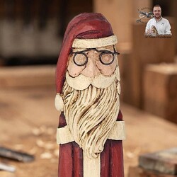 Hand Carved Santa Red in Glasses with Key - 12"
