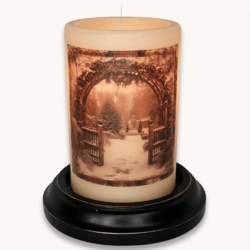 Homespun Rustic Gate Candle Sleeve - Antique Vanilla