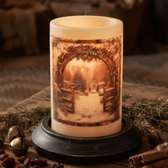 Homespun Rustic Gate Candle Sleeve - Antique Vanilla