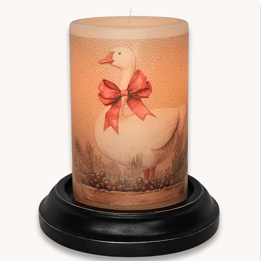 Christmas Goose Greens Candle Sleeve - Antique Vanilla