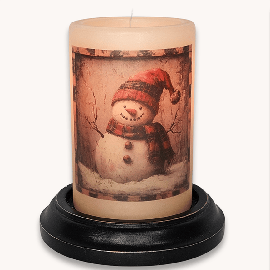Homespun Plaid Snowman Candle Sleeve - Antique Vanilla
