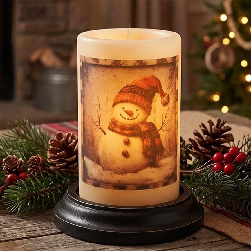 Homespun Plaid Snowman Candle Sleeve - Antique Vanilla