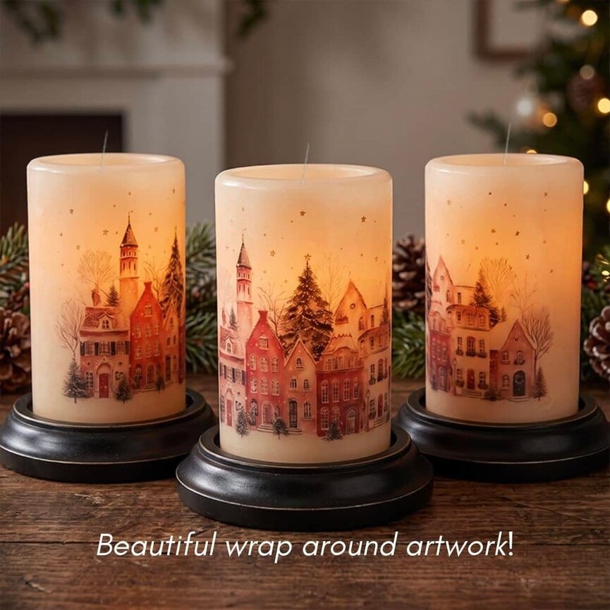 Winter Christmas Village Candle Sleeve - Antique Vanilla