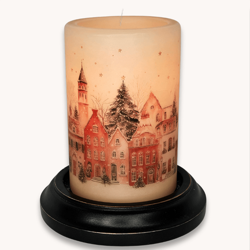 Winter Christmas Village Candle Sleeve - Antique Vanilla
