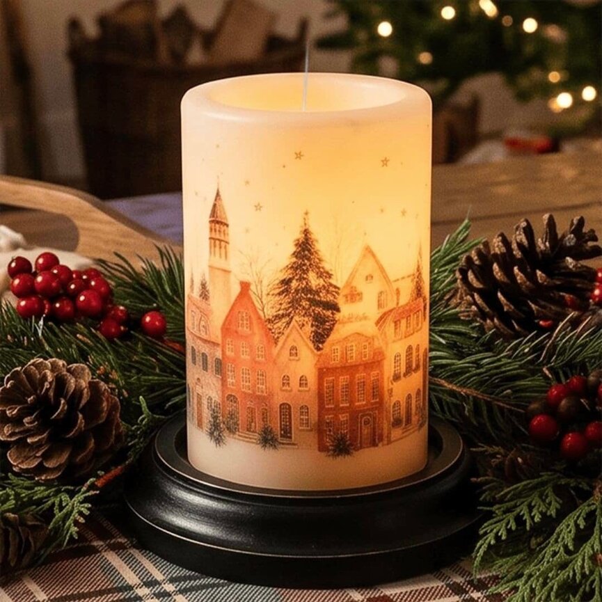 Winter Christmas Village Candle Sleeve - Antique Vanilla