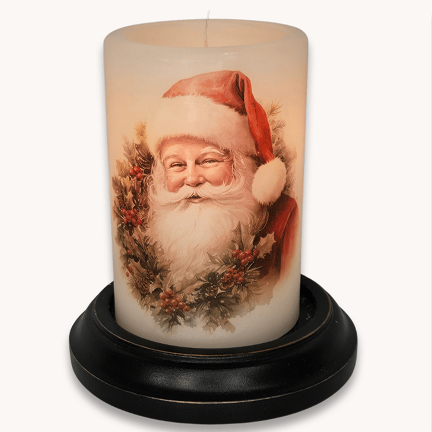 Cheerful Santa Wreath Candle Sleeve - Vanilla
