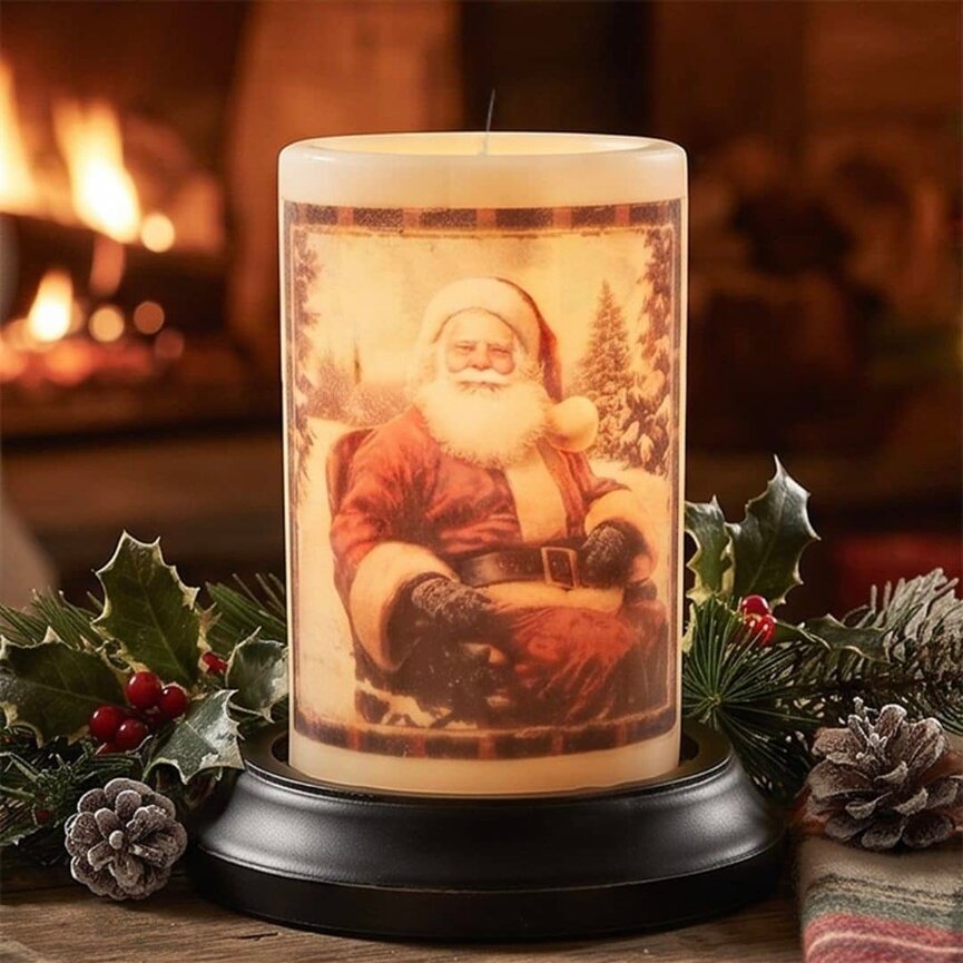 Homespun Santa Candle Sleeve - Antique Vanilla