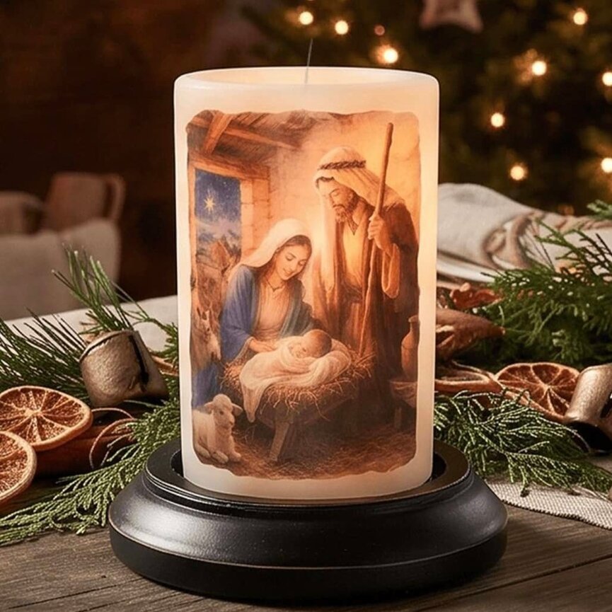 Night Nativity Family Candle Sleeve - Vanilla