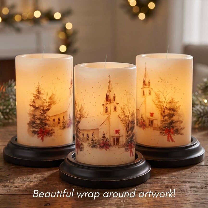 Winter Christmas Chapel Candle Sleeve - Antique Vanilla
