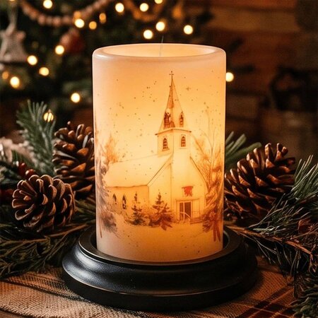 Winter Christmas Chapel Candle Sleeve - Antique Vanilla
