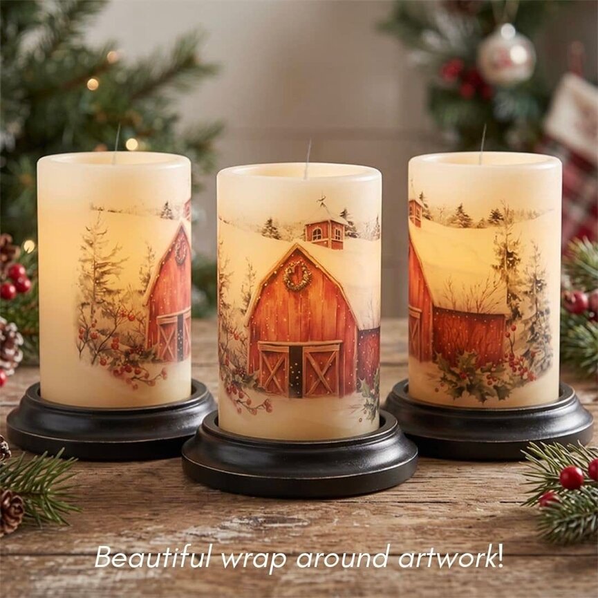 Country Christmas Barn Candle Sleeve - Antique Vanilla