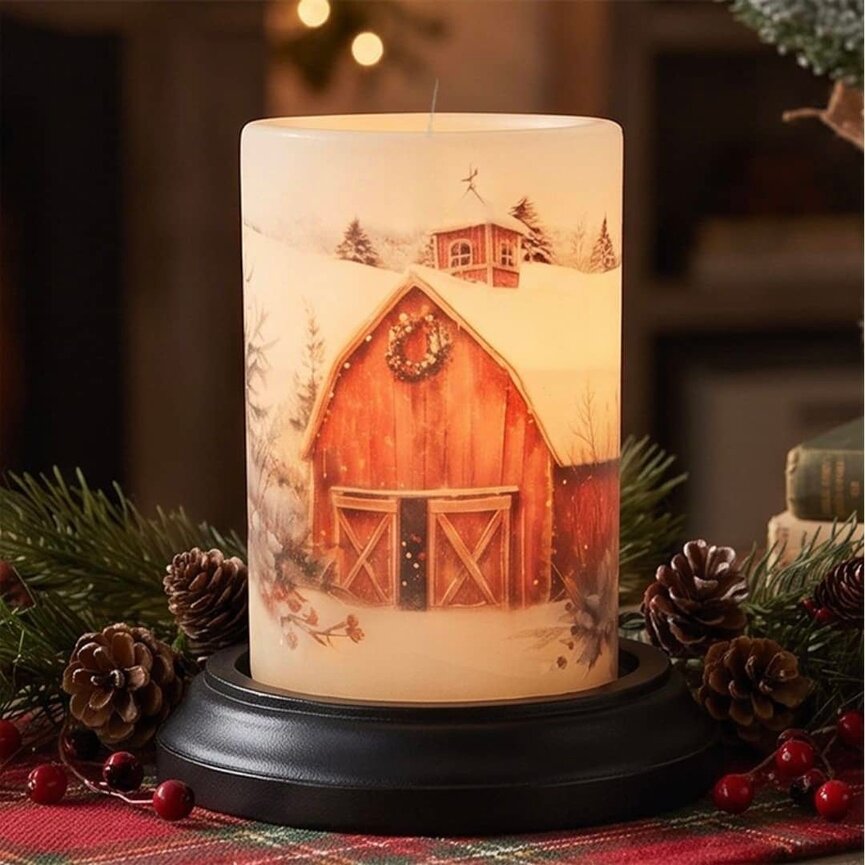 Country Christmas Barn Candle Sleeve - Antique Vanilla