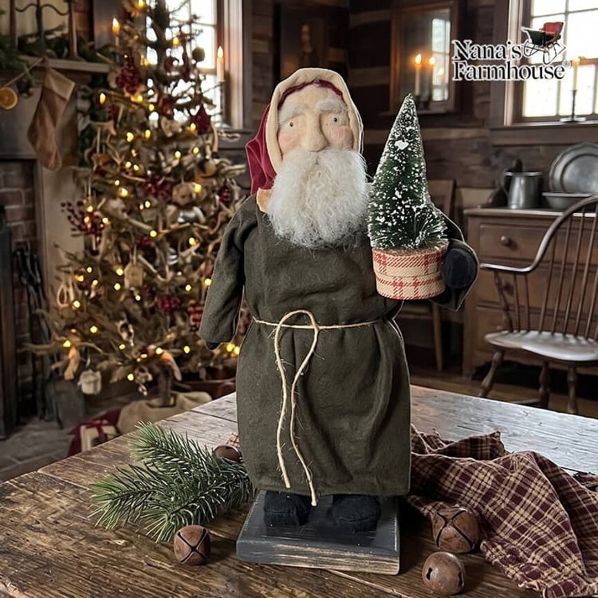 Santa Doll Holding Box with Tree - 13.5"
