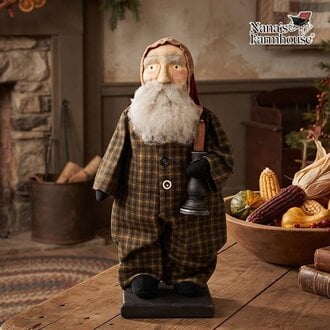 Santa Doll Plaid Union Suit Holding Candle