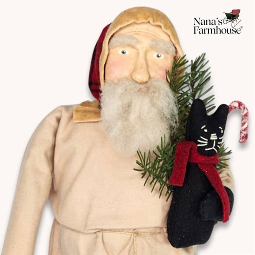 Santa Cream Coat with Cat Candy Cane - 18"